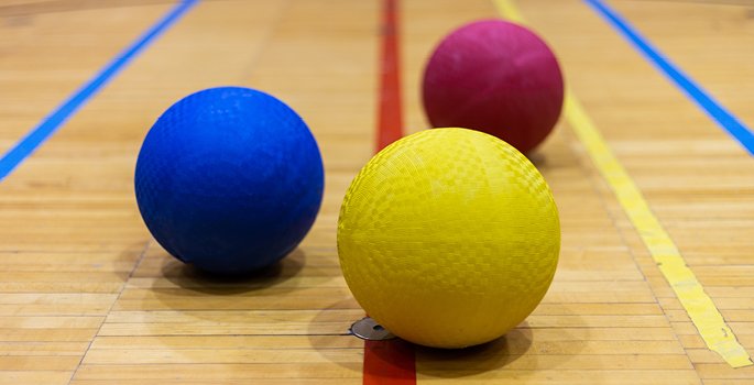dodgeballs in a gym